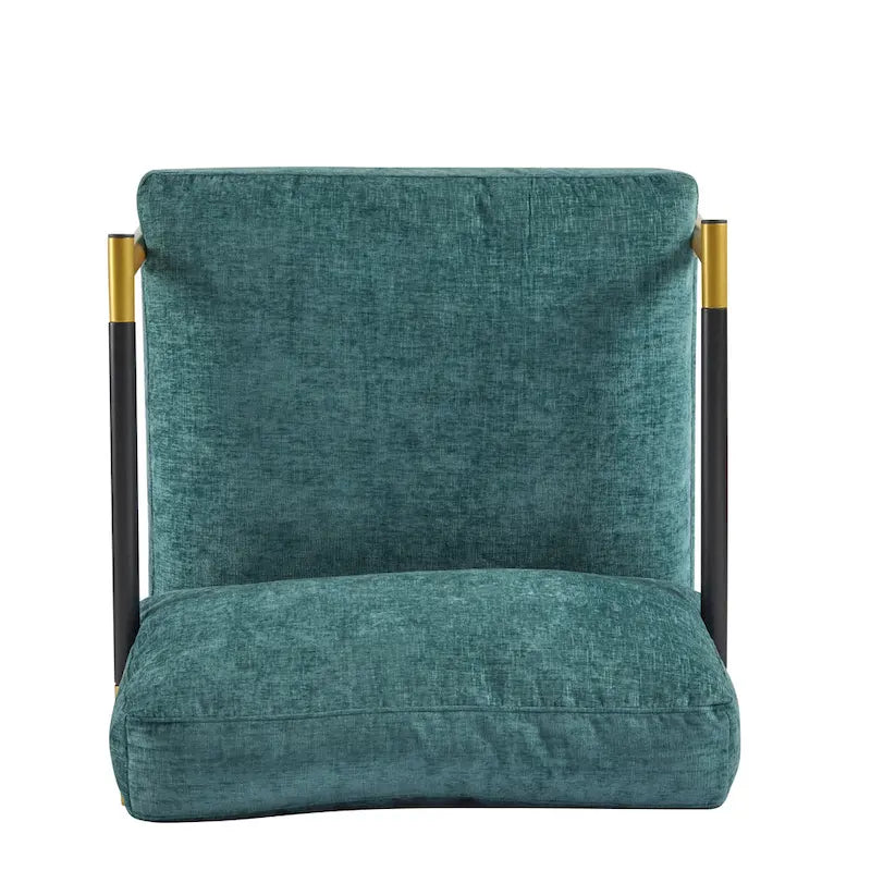 Fauteuil d'appoint moderne, doré et bleu sarcelle, cadre en métal avec accoudoirs en bois, 1 place