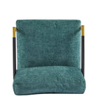 Fauteuil d'appoint moderne, doré et bleu sarcelle, cadre en métal avec accoudoirs en bois, 1 place