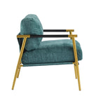 Fauteuil d'appoint moderne, doré et bleu sarcelle, cadre en métal avec accoudoirs en bois, 1 place