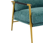 Fauteuil d'appoint moderne, doré et bleu sarcelle, cadre en métal avec accoudoirs en bois, 1 place