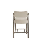Tabouret de bar/comptoir rembourré en bois d'hévéa avec dossier inclinable et repose-pieds, cuir végétalien anthracite / tissu lin ivoire, style moderne, 1 personne