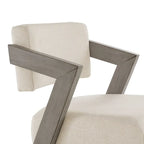 Tabouret de bar/comptoir rembourré en bois d'hévéa avec dossier inclinable et repose-pieds, cuir végétalien anthracite / tissu lin ivoire, style moderne, 1 personne