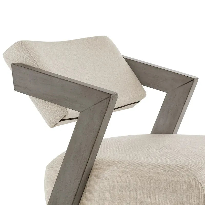 Tabouret de bar/comptoir rembourré en bois d'hévéa avec dossier inclinable et repose-pieds, cuir végétalien anthracite / tissu lin ivoire, style moderne, 1 personne