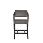Tabouret de bar/comptoir rembourré en bois d'hévéa avec dossier inclinable et repose-pieds, cuir végétalien anthracite / tissu lin ivoire, style moderne, 1 personne