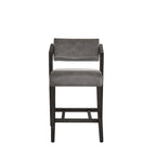 Tabouret de bar/comptoir rembourré en bois d'hévéa avec dossier inclinable et repose-pieds, cuir végétalien anthracite / tissu lin ivoire, style moderne, 1 personne