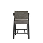 Tabouret de bar/comptoir rembourré en bois d'hévéa avec dossier inclinable et repose-pieds, cuir végétalien anthracite / tissu lin ivoire, style moderne, 1 personne