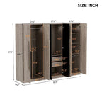 Armoire 6 portes en bois avec tringles de suspension et tiroirs de rangement, Blanc+Naturel / Noir+Naturel, Style moderne