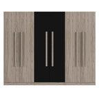 Armoire 6 portes en bois avec tringles de suspension et tiroirs de rangement, Blanc+Naturel / Noir+Naturel, Style moderne