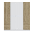 Armoire 6 portes en bois avec tringles de suspension et tiroirs de rangement, Blanc+Naturel / Noir+Naturel, Style moderne