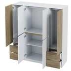 Armoire 6 portes en bois avec tringles de suspension et tiroirs de rangement, Blanc+Naturel / Noir+Naturel, Style moderne