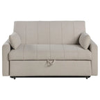 Canapé-Lit Convertible, Latte Ivoire & Noir, Tissu Bouclé, Taille Complète, 2-3 Personnes