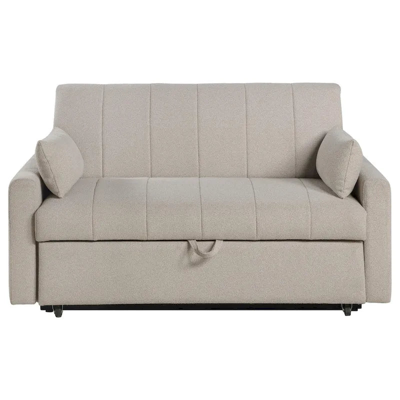Canapé-Lit Convertible, Latte Ivoire & Noir, Tissu Bouclé, Taille Complète, 2-3 Personnes