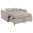 Canapé-Lit Convertible, Latte Ivoire & Noir, Tissu Bouclé, Taille Complète, 2-3 Personnes