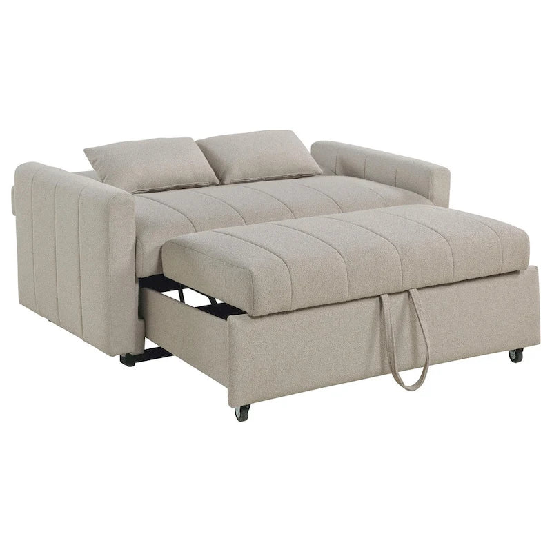 Canapé-Lit Convertible, Latte Ivoire & Noir, Tissu Bouclé, Taille Complète, 2-3 Personnes