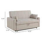 Canapé-Lit Convertible, Latte Ivoire & Noir, Tissu Bouclé, Taille Complète, 2-3 Personnes