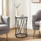 Table d'appoint hexagonale en verre, noire, structure en métal, 1 personne