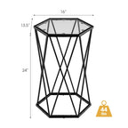 Table d'appoint hexagonale en verre, noire, structure en métal, 1 personne