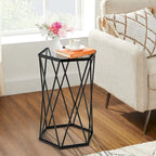 Table d'appoint hexagonale en verre, noire, structure en métal, 1 personne