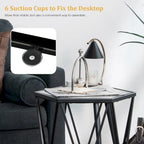 Table d'appoint hexagonale en verre, noire, structure en métal, 1 personne