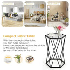 Table d'appoint hexagonale en verre, noire, structure en métal, 1 personne