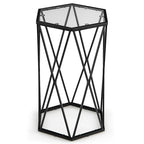 Table d'appoint hexagonale en verre, noire, structure en métal, 1 personne