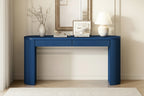 Console table à rayures verticales avec 2 tiroirs, naturel / noir / bleu marine, pieds incurvés, style moderne