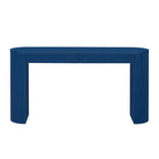 Console table à rayures verticales avec 2 tiroirs, naturel / noir / bleu marine, pieds incurvés, style moderne