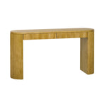 Console table à rayures verticales avec 2 tiroirs, naturel / noir / bleu marine, pieds incurvés, style moderne