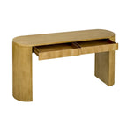 Console table à rayures verticales avec 2 tiroirs, naturel / noir / bleu marine, pieds incurvés, style moderne