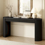 Console table à rayures verticales avec 2 tiroirs, naturel / noir / bleu marine, pieds incurvés, style moderne