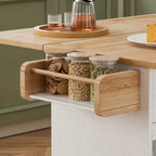 Chariot de cuisine roulant avec plateau en bois massif, casier à vin et tiroir, blanc, style moderne