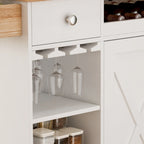 Chariot de cuisine roulant avec plateau en bois massif, casier à vin et tiroir, blanc, style moderne