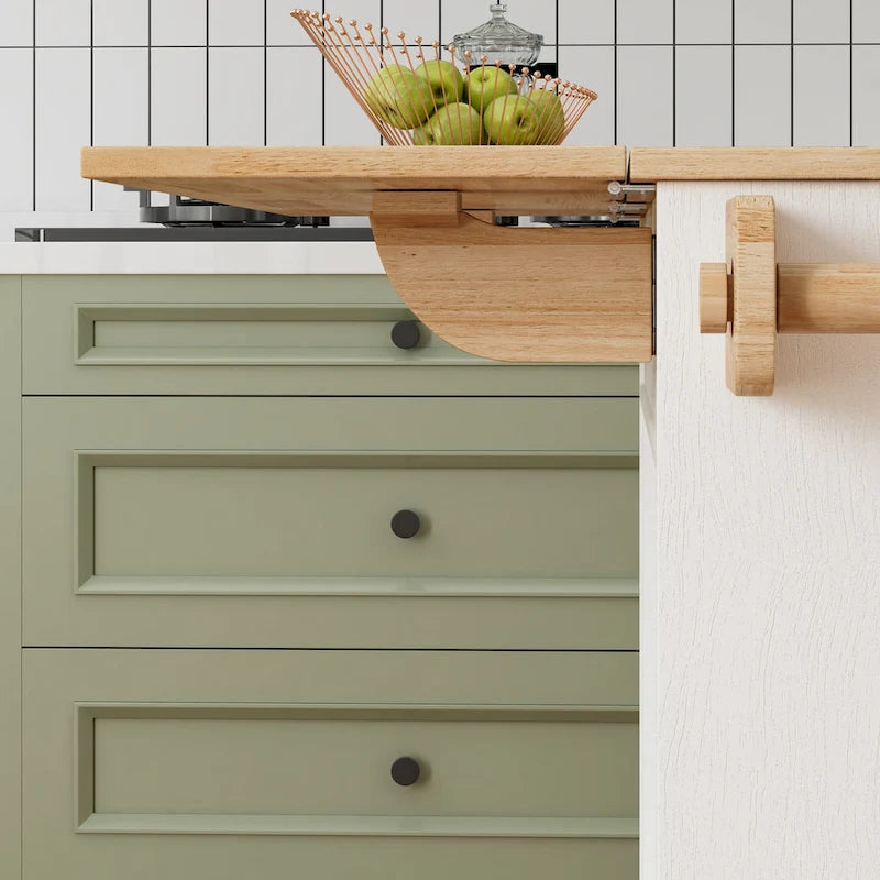 Chariot de cuisine roulant avec plateau en bois massif, casier à vin et tiroir, blanc, style moderne