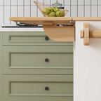 Chariot de cuisine roulant avec plateau en bois massif, casier à vin et tiroir, blanc, style moderne