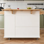Chariot de cuisine roulant avec plateau en bois massif, casier à vin et tiroir, blanc, style moderne