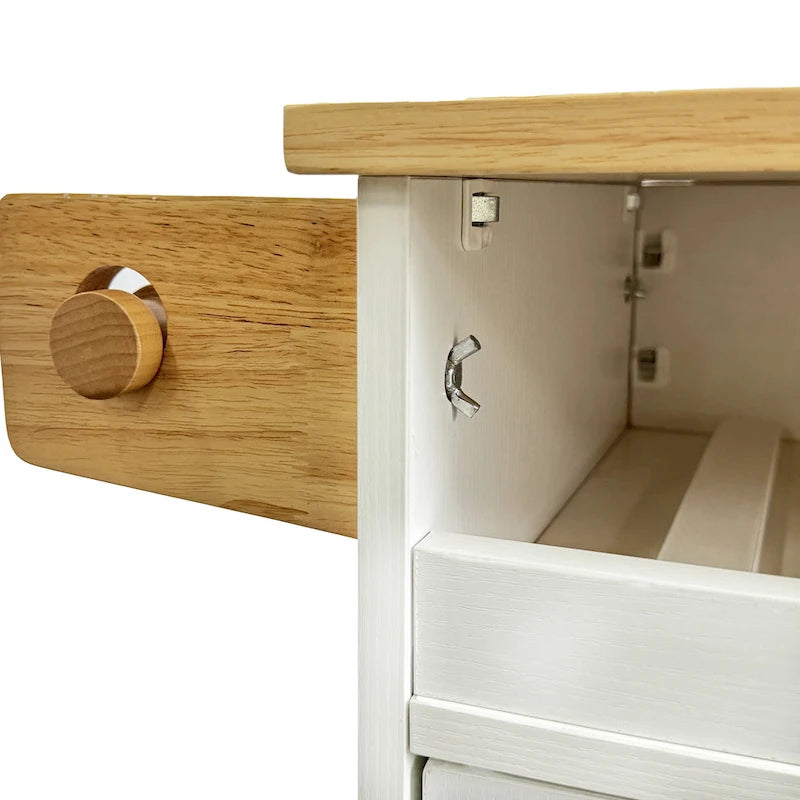 Chariot de cuisine roulant avec plateau en bois massif, casier à vin et tiroir, blanc, style moderne