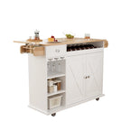 Chariot de cuisine roulant avec plateau en bois massif, casier à vin et tiroir, blanc, style moderne