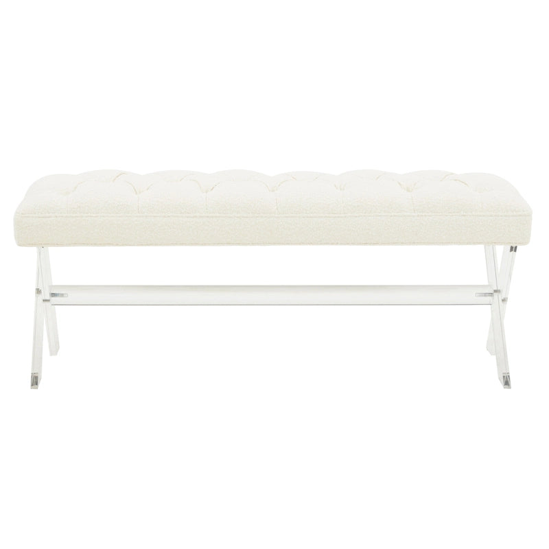 Banc capitonné en velours avec pieds en acrylique, vert forêt / bleu marine / ivoire / gris foncé, 1 à 2 personnes