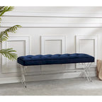 Banc capitonné en velours avec pieds en acrylique, vert forêt / bleu marine / ivoire / gris foncé, 1 à 2 personnes