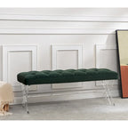 Banc capitonné en velours avec pieds en acrylique, vert forêt / bleu marine / ivoire / gris foncé, 1 à 2 personnes