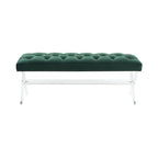 Banc capitonné en velours avec pieds en acrylique, vert forêt / bleu marine / ivoire / gris foncé, 1 à 2 personnes