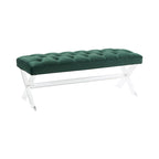 Banc capitonné en velours avec pieds en acrylique, vert forêt / bleu marine / ivoire / gris foncé, 1 à 2 personnes