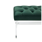 Banc capitonné en velours avec pieds en acrylique, vert forêt / bleu marine / ivoire / gris foncé, 1 à 2 personnes