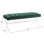 Banc capitonné en velours avec pieds en acrylique, vert forêt / bleu marine / ivoire / gris foncé, 1 à 2 personnes