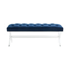 Banc capitonné en velours avec pieds en acrylique, vert forêt / bleu marine / ivoire / gris foncé, 1 à 2 personnes
