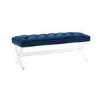 Banc capitonné en velours avec pieds en acrylique, vert forêt / bleu marine / ivoire / gris foncé, 1 à 2 personnes