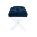 Banc capitonné en velours avec pieds en acrylique, vert forêt / bleu marine / ivoire / gris foncé, 1 à 2 personnes