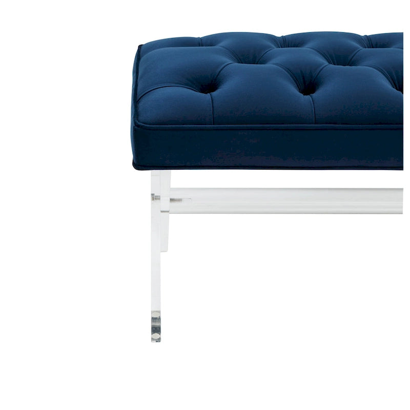 Banc capitonné en velours avec pieds en acrylique, vert forêt / bleu marine / ivoire / gris foncé, 1 à 2 personnes