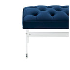 Banc capitonné en velours avec pieds en acrylique, vert forêt / bleu marine / ivoire / gris foncé, 1 à 2 personnes