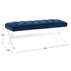 Banc capitonné en velours avec pieds en acrylique, vert forêt / bleu marine / ivoire / gris foncé, 1 à 2 personnes